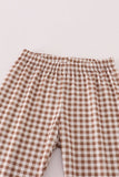 Rust deer embroidery gingham pants set - Aaria Tees Aaria Tees