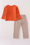 Rust deer embroidery gingham pants set - Aaria Tees Aaria Tees