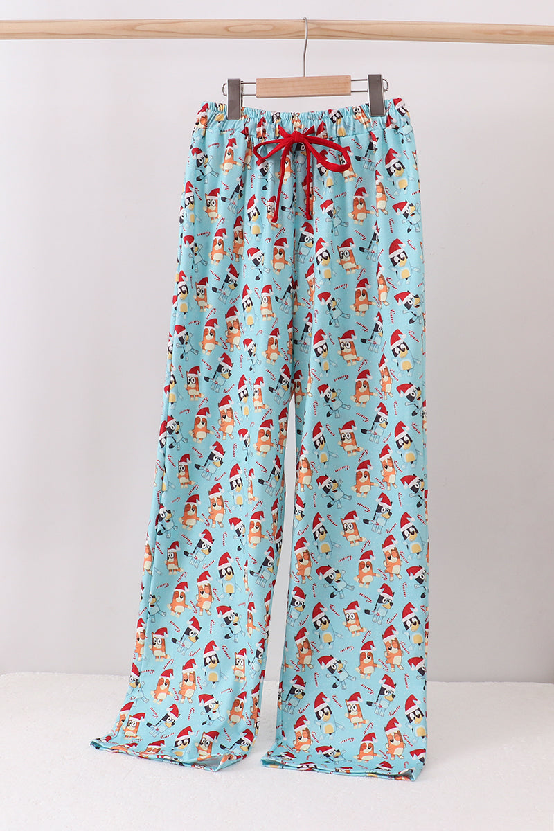 Blue christmas character print mom pajamas pants - Aaria Tees
