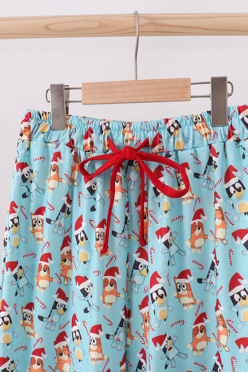 Blue christmas character print mom pajamas pants - Aaria Tees Aaria Tees
