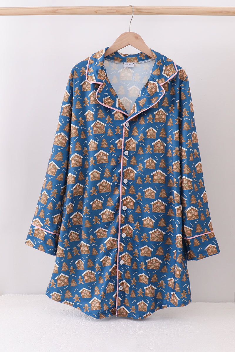 Navy gingerbread print mom gown - Aaria Tees