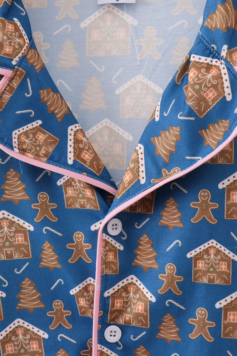 Navy gingerbread print mom gown - Aaria Tees Aaria Tees
