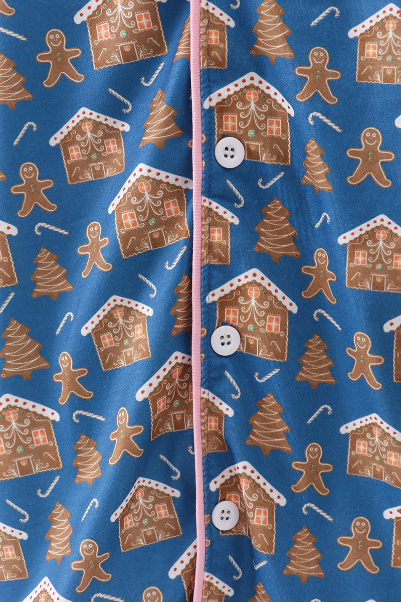 Navy gingerbread print mom gown - Aaria Tees Aaria Tees