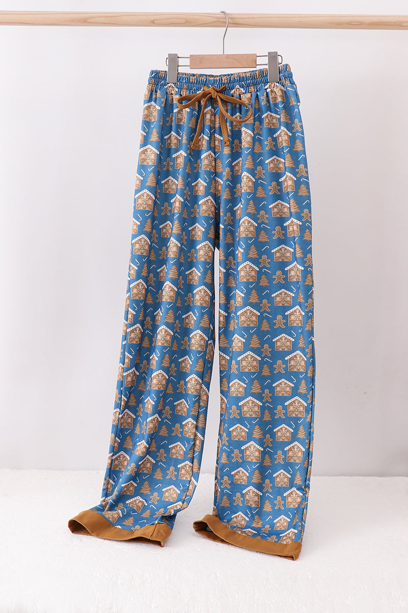 Navy gingerbread print dad pajamas pants - Aaria Tees Aaria Tees