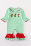 Green stripe christmas grinch girl romper Aaria Tees