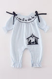 Navy plaid nativity embroidery girl romper - Aaria Tees Aaria Tees