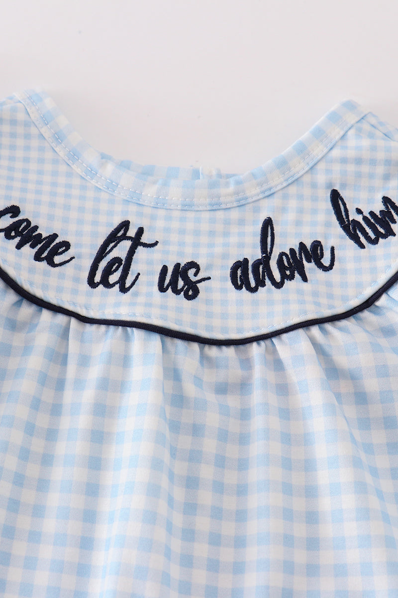 Navy plaid nativity embroidery girl romper - Aaria Tees Aaria Tees