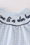 Navy plaid nativity embroidery girl romper - Aaria Tees Aaria Tees