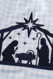 Navy plaid nativity embroidery girl romper - Aaria Tees Aaria Tees