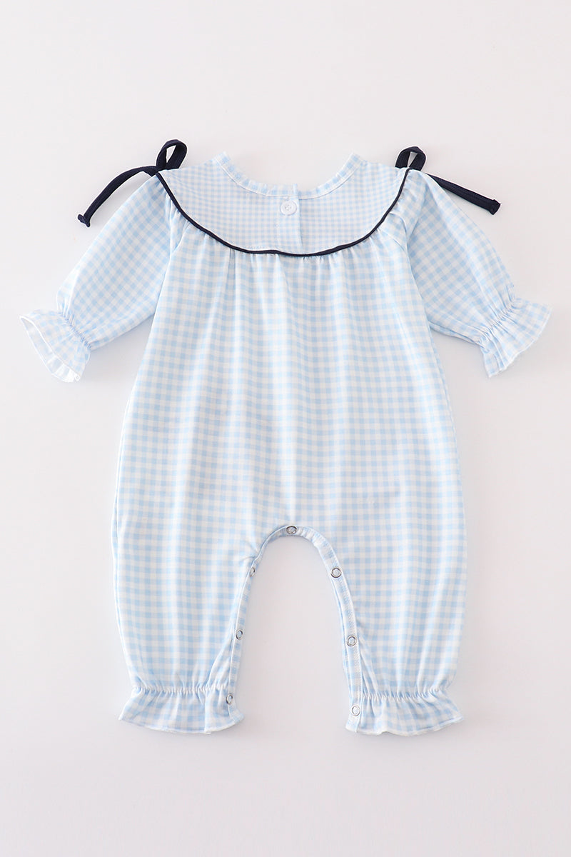 Navy plaid nativity embroidery girl romper - Aaria Tees Aaria Tees