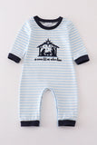 Navy plaid nativity embroidery boy romper - Aaria Tees Aaria Tees