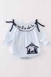 Navy plaid nativity embroidery girl bubble - Aaria Tees Aaria Tees