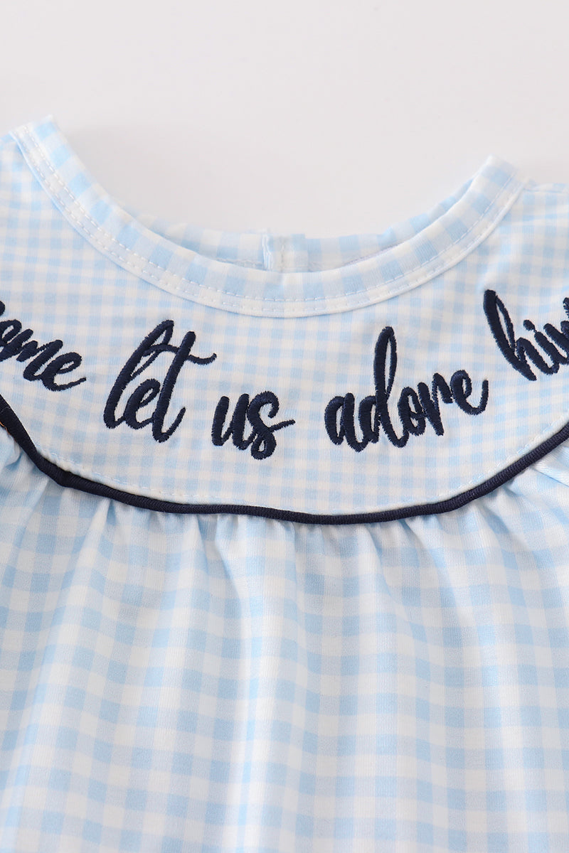 Navy plaid nativity embroidery girl bubble - Aaria Tees Aaria Tees