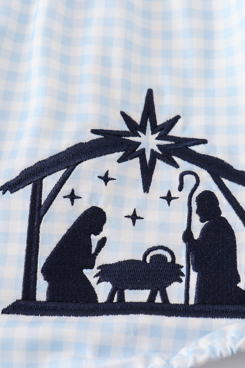 Navy plaid nativity embroidery girl bubble - Aaria Tees Aaria Tees