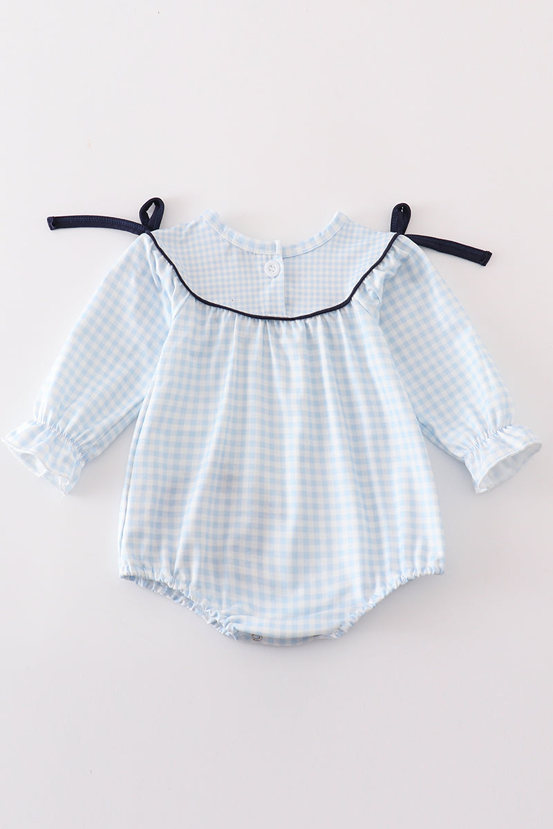 Navy plaid nativity embroidery girl bubble - Aaria Tees Aaria Tees