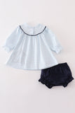 Navy plaid nativity embroidery girl bloomers set - Aaria Tees Aaria Tees