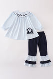 Navy plaid nativity embroidery girl set - Aaria Tees Aaria Tees