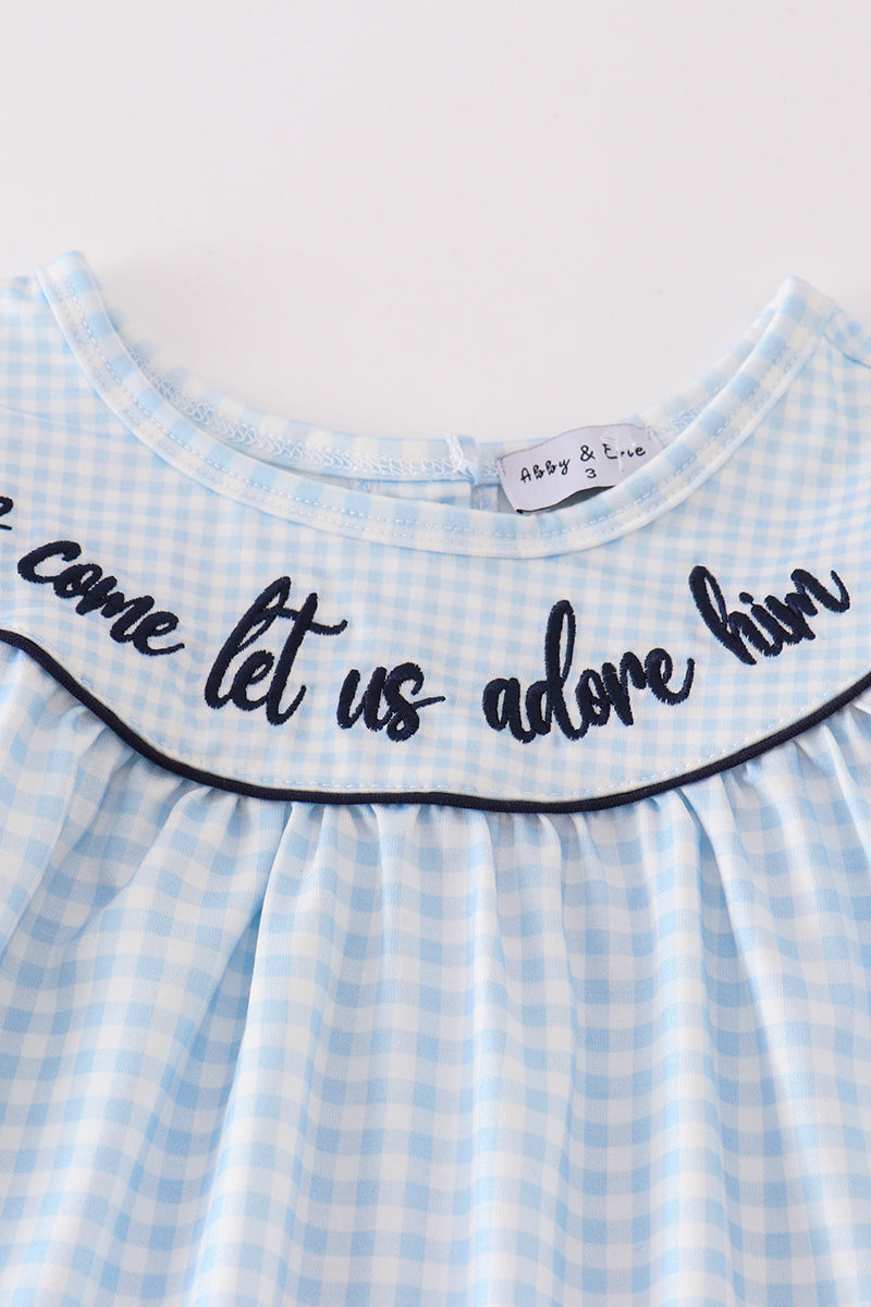 Navy plaid nativity embroidery girl set - Aaria Tees Aaria Tees