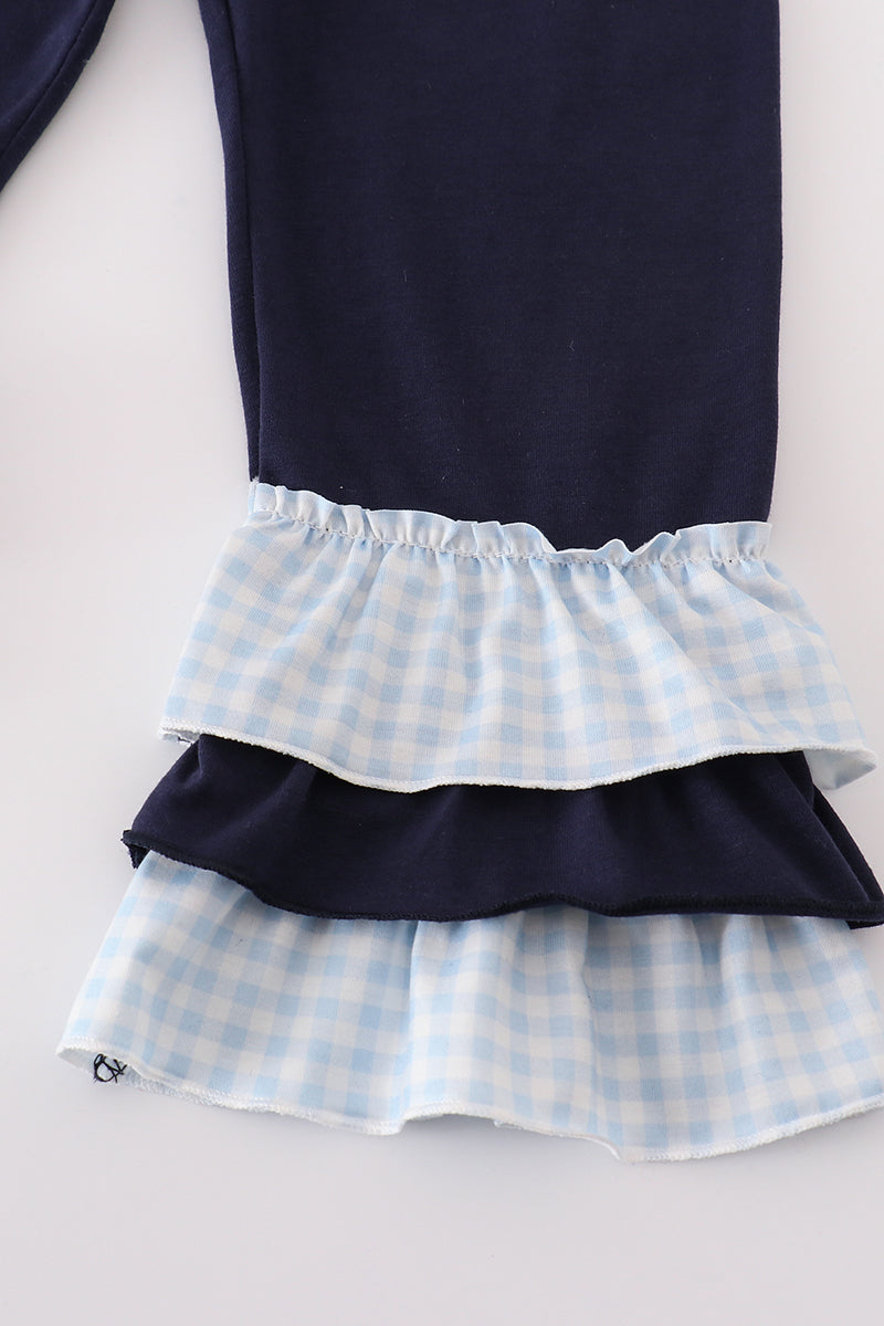 Navy plaid nativity embroidery girl set - Aaria Tees Aaria Tees