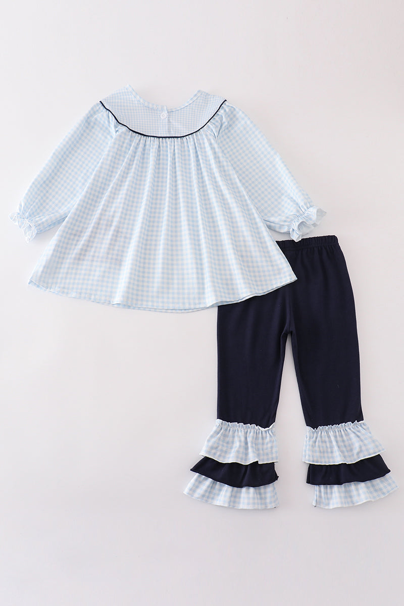 Navy plaid nativity embroidery girl set - Aaria Tees Aaria Tees