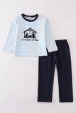 Navy plaid nativity embroidery boy set - Aaria Tees Aaria Tees