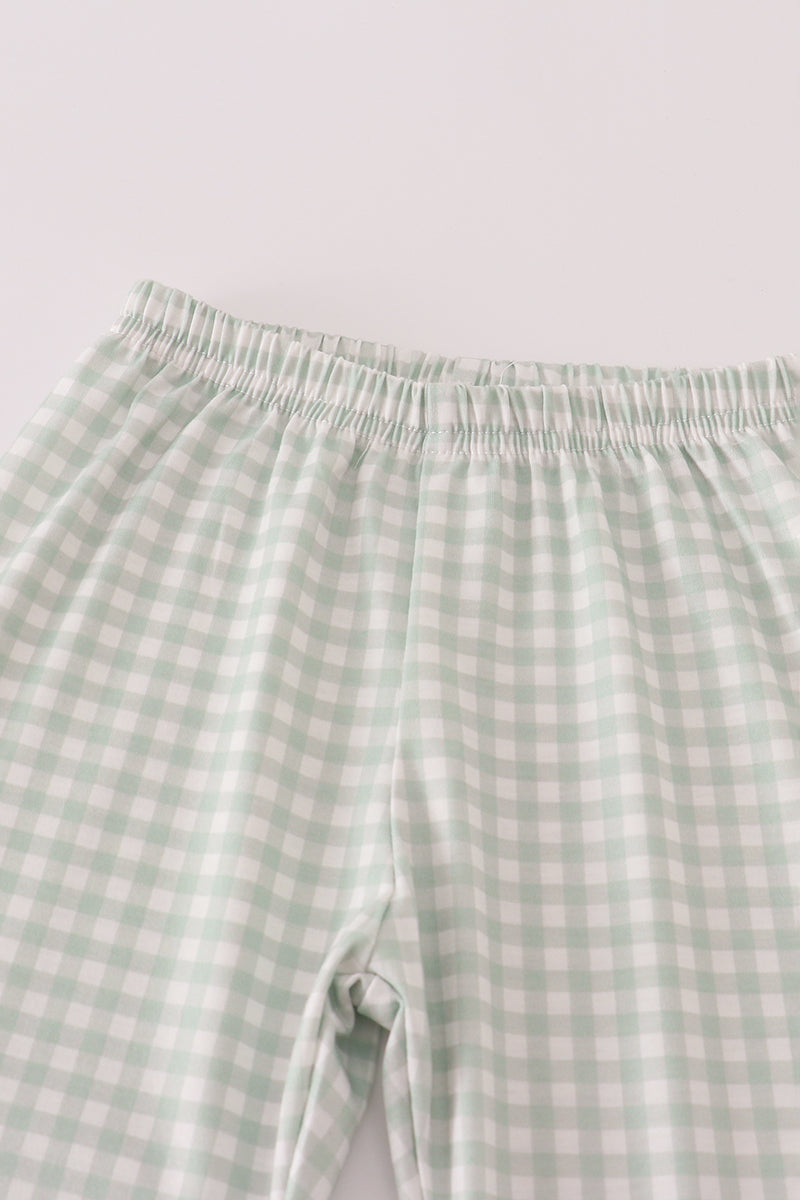 Fox embroidery gingham pants set - Aaria Tees Aaria Tees