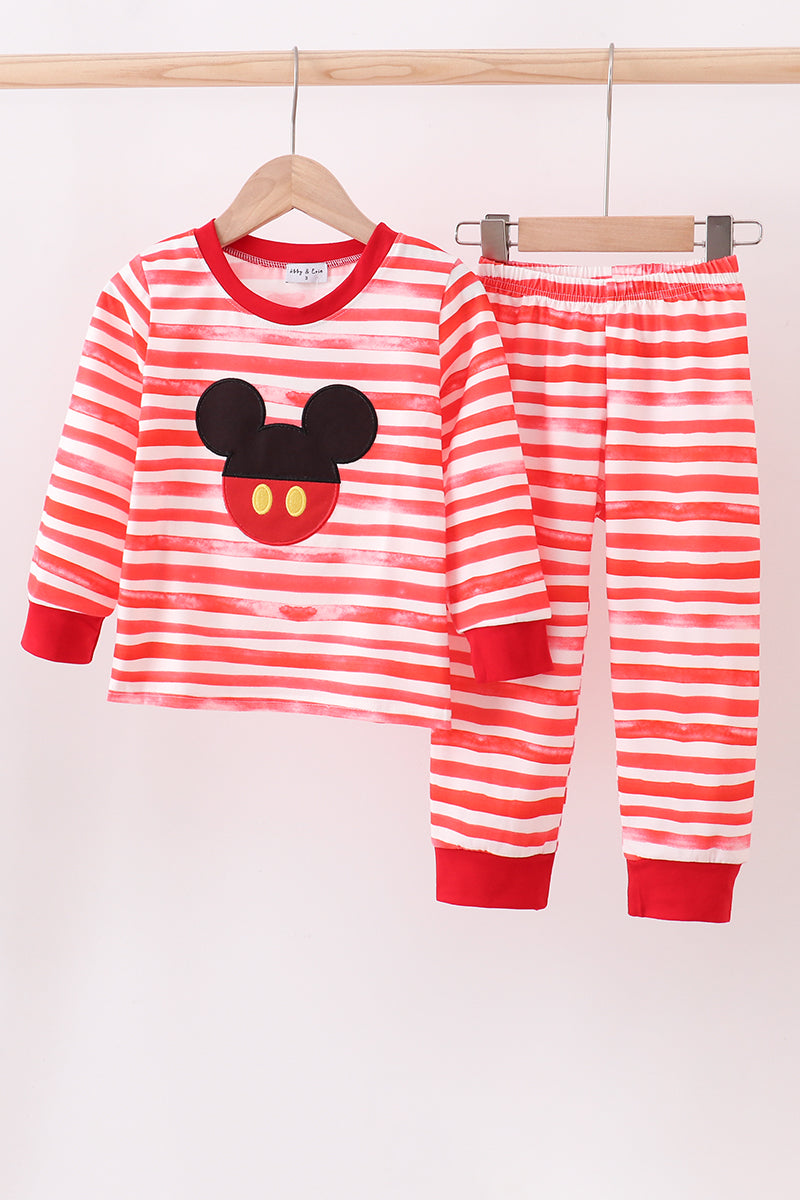 Red stripe character applique pants set - Aaria Tees