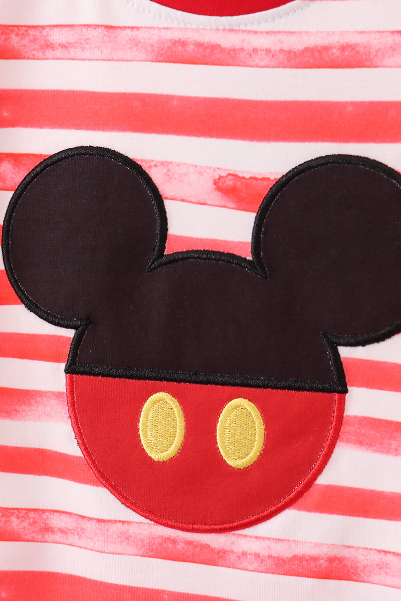 Red stripe character applique pants set - Aaria Tees Aaria Tees