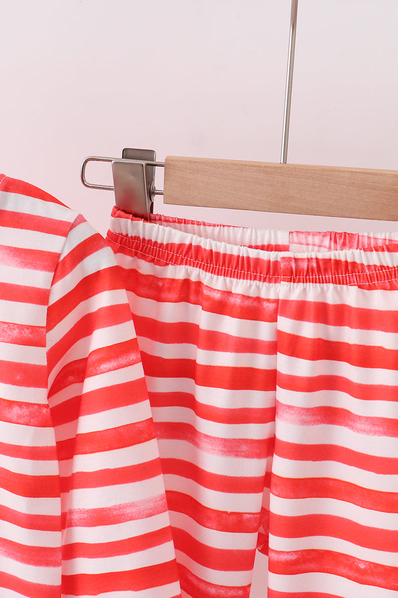 Red stripe character applique pants set - Aaria Tees Aaria Tees