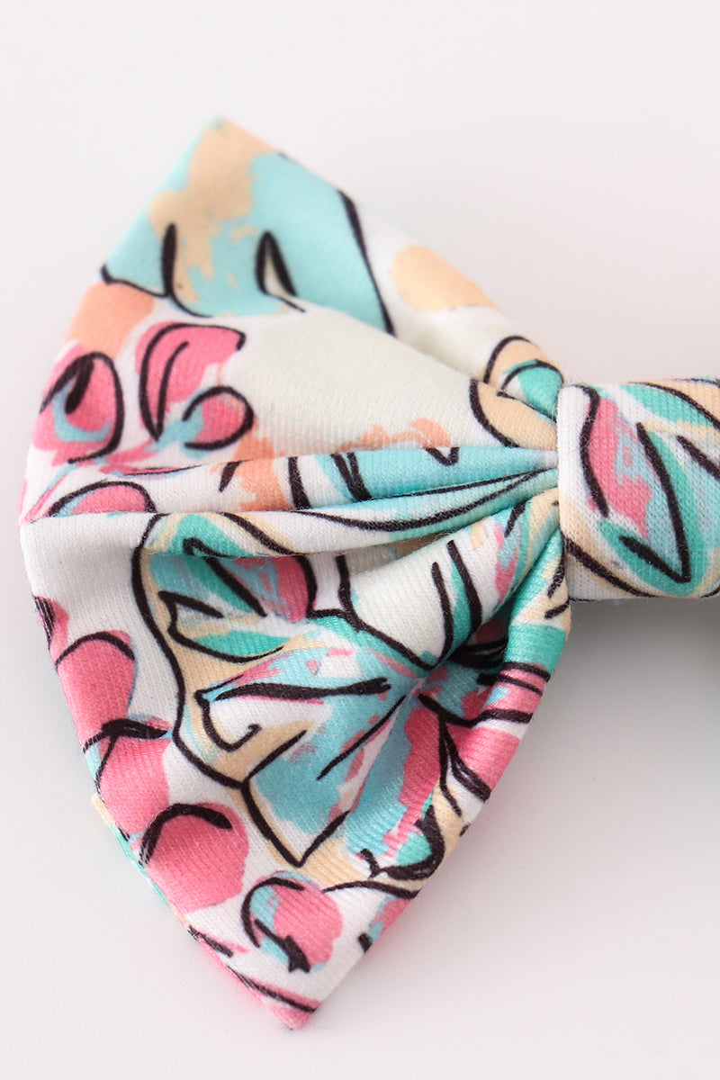 Teal floral print piggie hair bow - Aaria Tees Aaria Tees