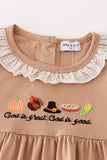 Khaki thanksgiving turkey god is great embroidery girl set Aaria Tees
