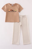 Khaki thanksgiving turkey god is great embroidery boy set - Aaria Tees Aaria Tees