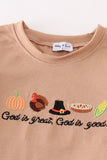 Khaki thanksgiving turkey god is great embroidery boy set - Aaria Tees Aaria Tees
