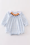 Teal thanksgiving turkey french knot plaid girl bubble Aaria Tees