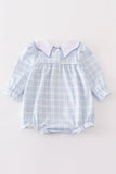 Teal thanksgiving turkey french knot plaid girl bubble Aaria Tees