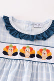 Teal thanksgiving turkey french knot plaid girl set Aaria Tees