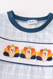 Teal thanksgiving turkey french knot plaid boy set Aaria Tees