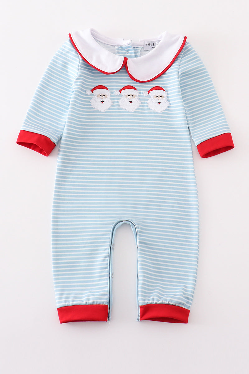 Blue stripe santa claus embroider boy romper - Aaria Tees Aaria Tees