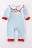 Blue stripe santa claus embroider boy romper - Aaria Tees Aaria Tees