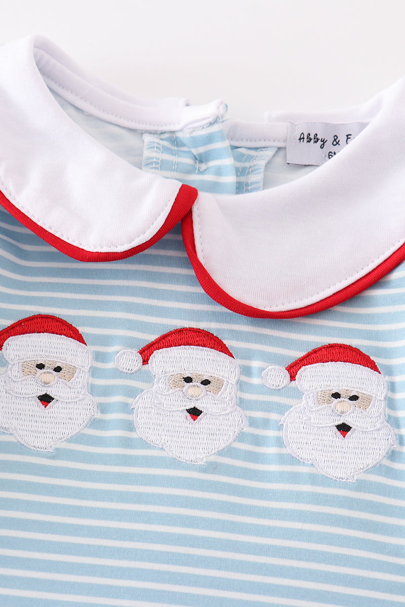 Blue stripe santa claus embroider boy romper - Aaria Tees Aaria Tees