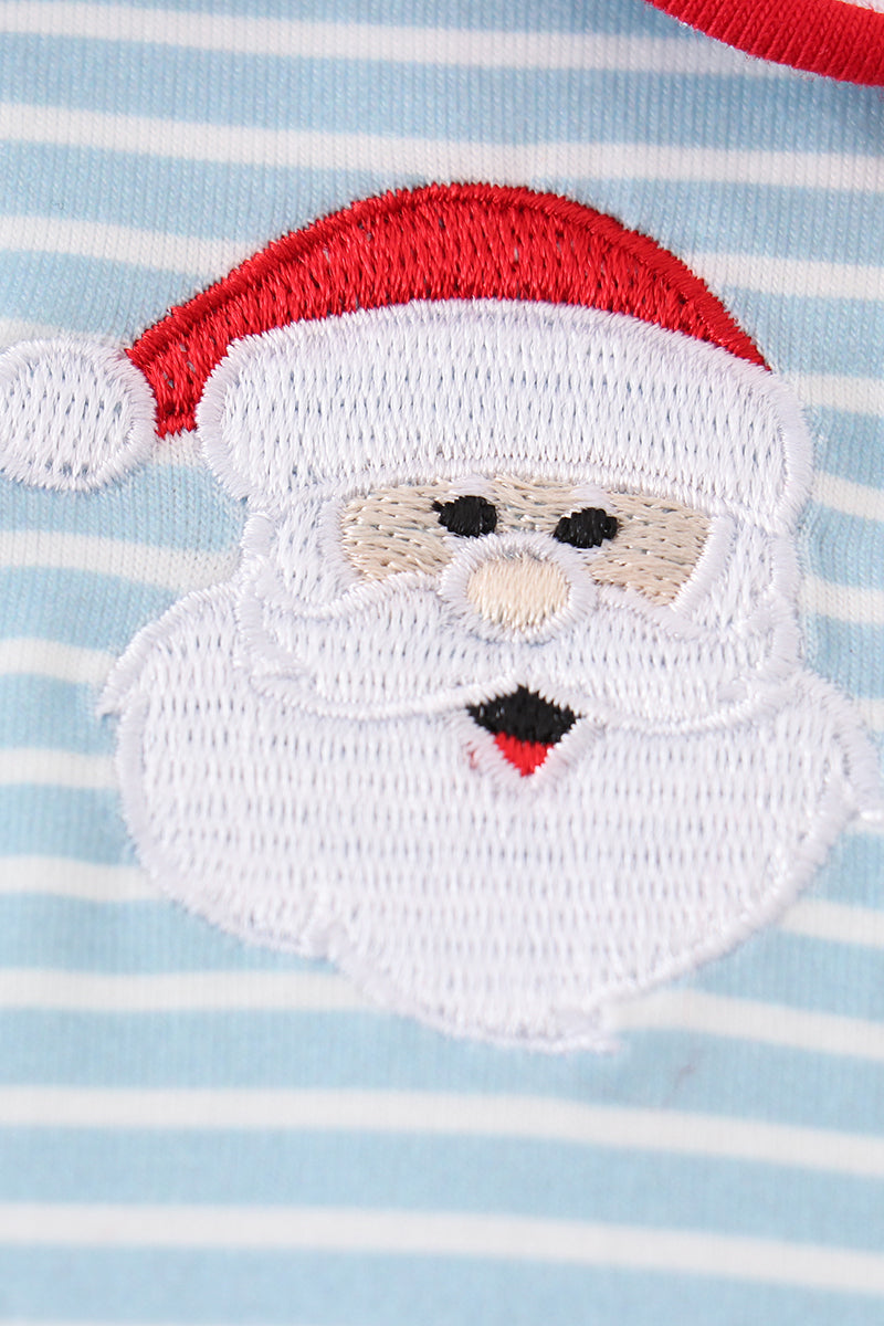 Blue stripe santa claus embroider boy romper - Aaria Tees Aaria Tees