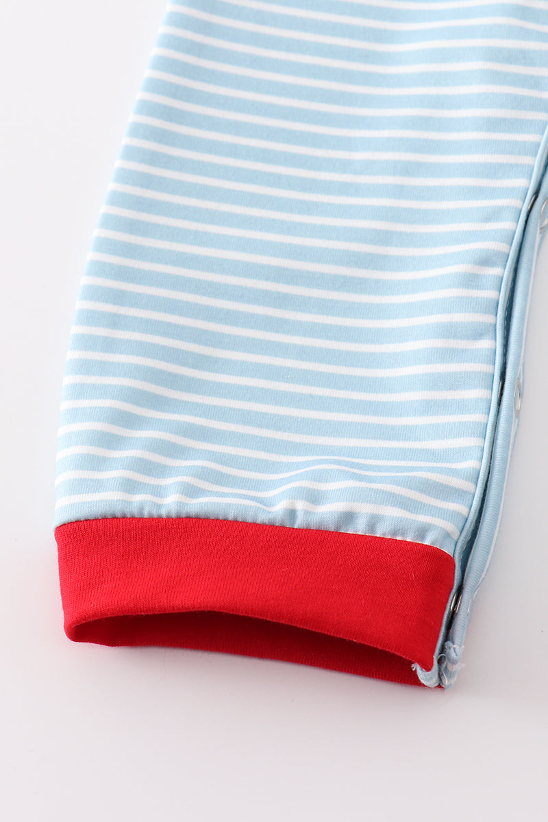 Blue stripe santa claus embroider boy romper - Aaria Tees Aaria Tees