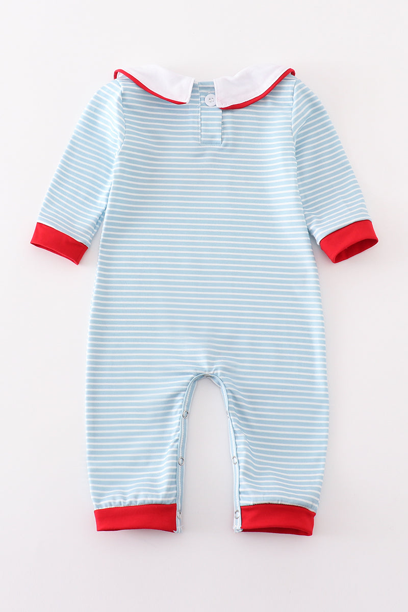 Blue stripe santa claus embroider boy romper - Aaria Tees Aaria Tees