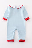 Blue stripe santa claus embroider boy romper - Aaria Tees Aaria Tees