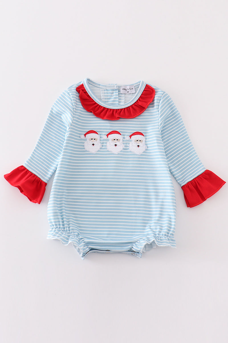 Blue stripe santa claus embroider girl bubble - Aaria Tees Aaria Tees