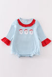 Blue stripe santa claus embroider girl bubble - Aaria Tees Aaria Tees