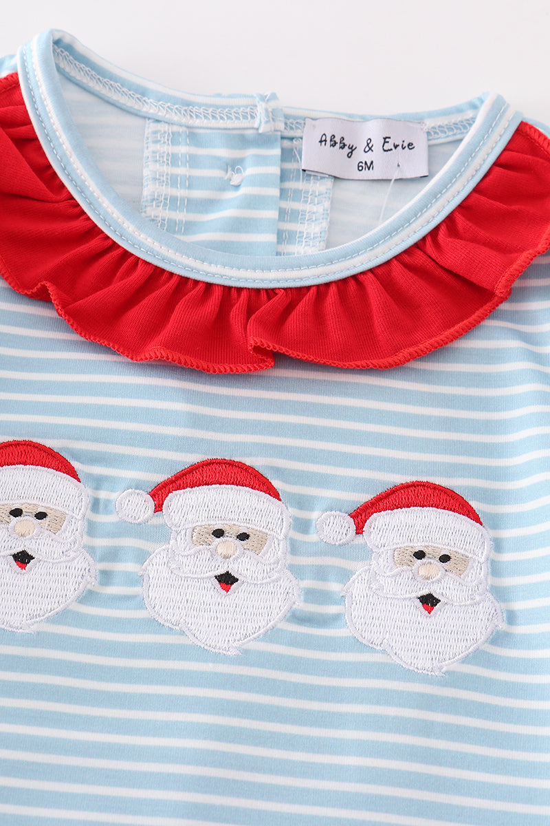 Blue stripe santa claus embroider girl bubble - Aaria Tees Aaria Tees