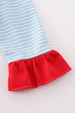 Blue stripe santa claus embroider girl bubble - Aaria Tees Aaria Tees