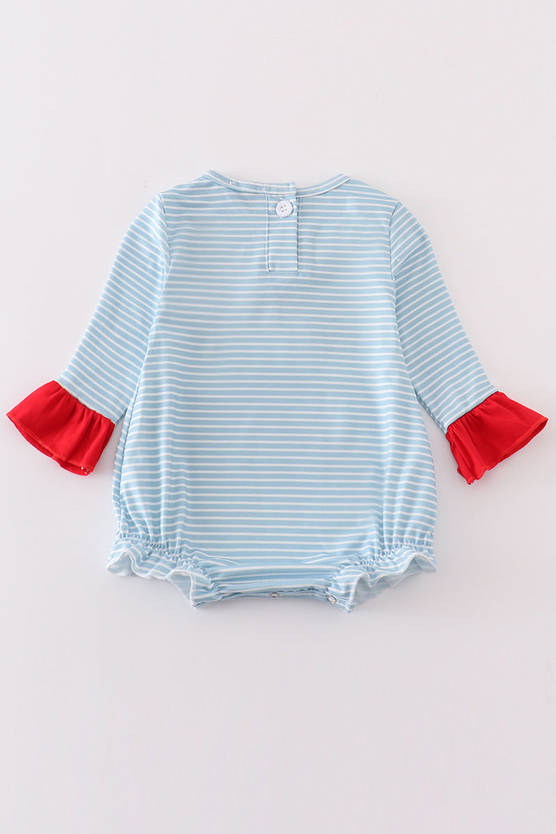 Blue stripe santa claus embroider girl bubble - Aaria Tees Aaria Tees