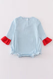 Blue stripe santa claus embroider girl bubble - Aaria Tees Aaria Tees